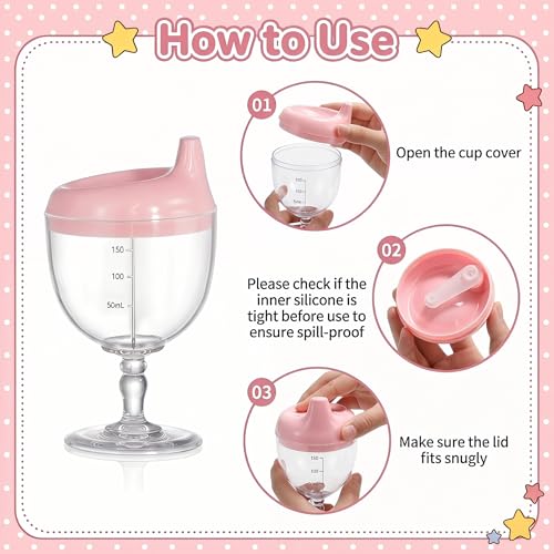 Image of Goaste 4 Pack Baby Wine Sippy Cups, Goblet Style Plastic Toddler Stemware with Lids, 6.7oz Kids Beverage Mugs for Milk Water Juice, Birthday Christmas Holiday Party Gift, Blue Pink Yellow White