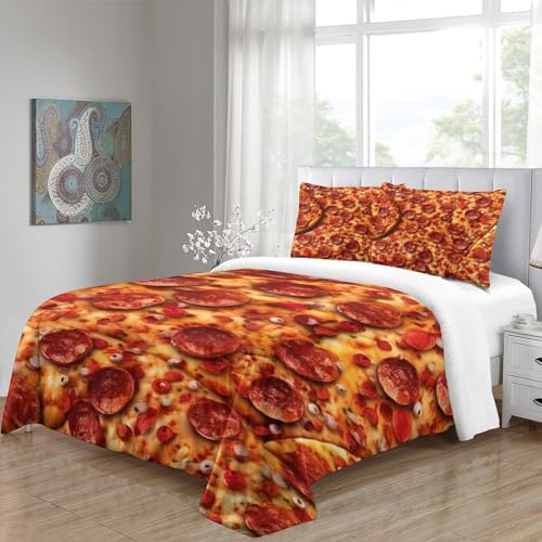 Parure de lit pizza jambon 3D housse de couette microfibre King - 5