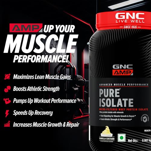 Image of GNC AMP Pure Isolate | 2 lbs | Boosts Performance | Increases Strength & Muscles | DigeZyme For Easy Digestion | Informed Choice Certified | 25g Protein | 6g BCAA | Vanilla Custard