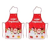 LeeLoon 2 Pack Chistmas Apron, Holiday Kitchen Apron Christmas Santa Claus/Elk/Snowman Style Decoration Apron for Christmas Dinner Party Cooking Baking Crafting House Cleaning Kitchen