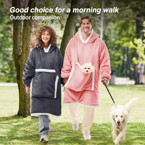 JOYWOO Wearable Blanket Hoodie, Birthday Gifts for Women Men Mom, Oversized Hooded Blanket for Adult, Cozy Fuzzy Sherpa Sweatshirt Blanket with Giant Pocket and Winter Gifts, Grey
