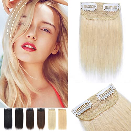 Yaoane Thick Hair Piece Clip in Hair Extensions Adding Hair Volume Fluffy Invisible Hairpin Hairpiece Human Hair Short Straight Hair Piece for Thinning Hair (10 inch, Light Blonde)