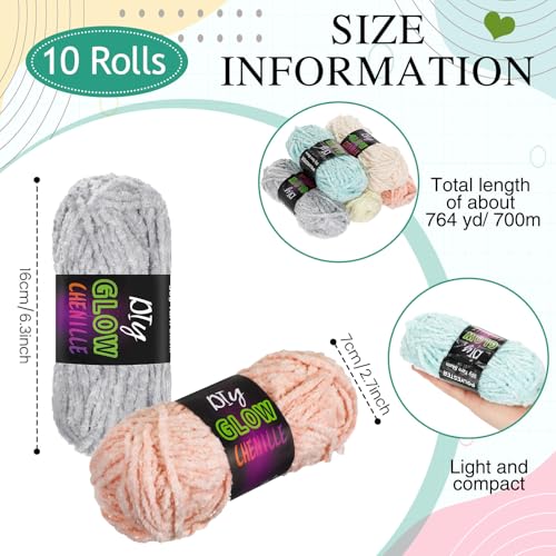 Image of Fanfanwin 10 Rolls Glow in The Dark Chenille Yarn Magic Luminous Crochet Fancy Yarn Glow Sewing Craft for DIY Arts Crafts Christmas Winter Knitting Sewing Crocheting Supplies, 76.5 Yard Per Roll