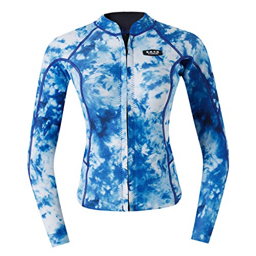 Esquirla Women's Wetsuit Top, 2mm Neoprene Wetsuit Jacket Long Sleeve Rash Guard for Winter Swimming Diving Surfing Water Sports - Blue Camo, M