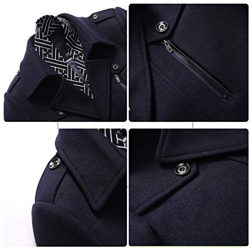 DOSLAVIDA Herren Slim Fit Wolle Erbsen Mantel Einreiher Winter Warme Lange Trenchjacken Mit Abnehmbarem Weichem Schal, C-coffee, XL