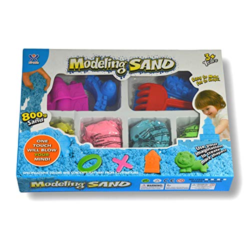 Arena mágica para modelar. 800 gr. 4 Colores. con 4 moldes de Castillos y Utensilios