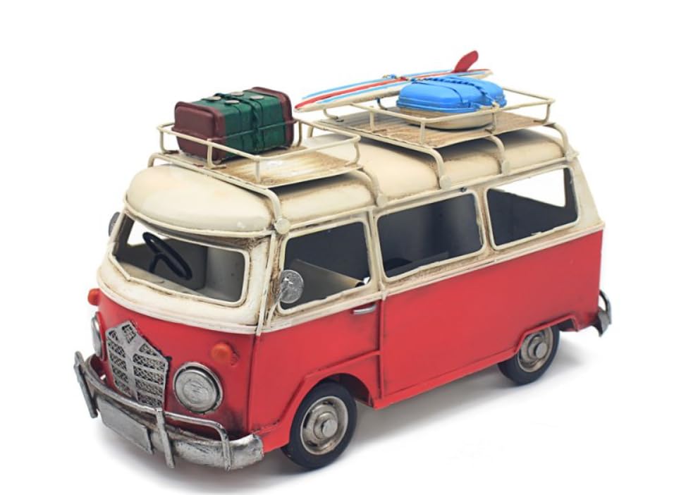 Tamersgifts Metal Tin Vintage Collectible Models Classic Transport Cars Scooters Motorbikes Planes Trains Tractors (Red Camper Van Tin Model)
