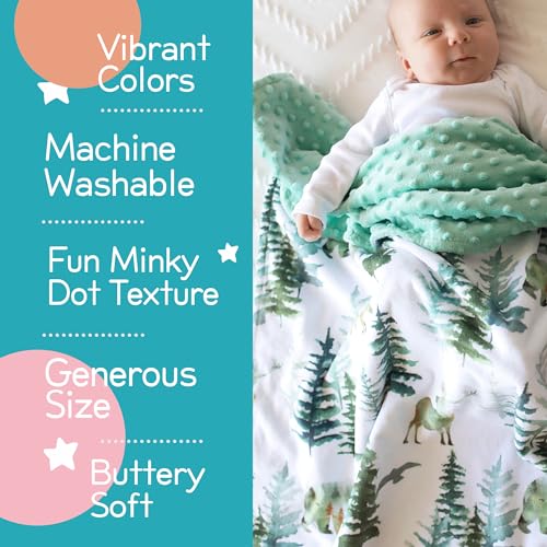 Image of Honey Lemonade - Premium Soft Plush Lightweight Minky Dot Toddler Baby Blanket for Newborn 30 inchx40 inch - Soft Baby Blanket for Boys and Girls - (in The Woods Green) Unisex