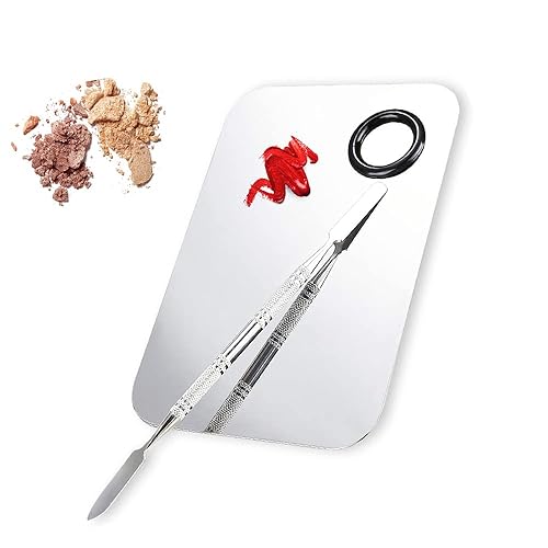 Miniatura 8 de ALIOBC Upgrad - Paleta de mezcla de maquillaje, paleta de base de metal de acero inoxidable con espátula, herramienta de artista para mezclar bases