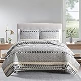 DREAMCLOUD HOME Quilt Set Full Queen Size 3 Piece, Nadia Striped Printed Bedding Coverlet Set, Light