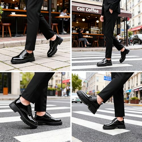 Image of Men Chunky Heels Lug Sole Oxford Shoes,Platform Dress Shoes for Men Black,Derby Shoes Men Chunky
