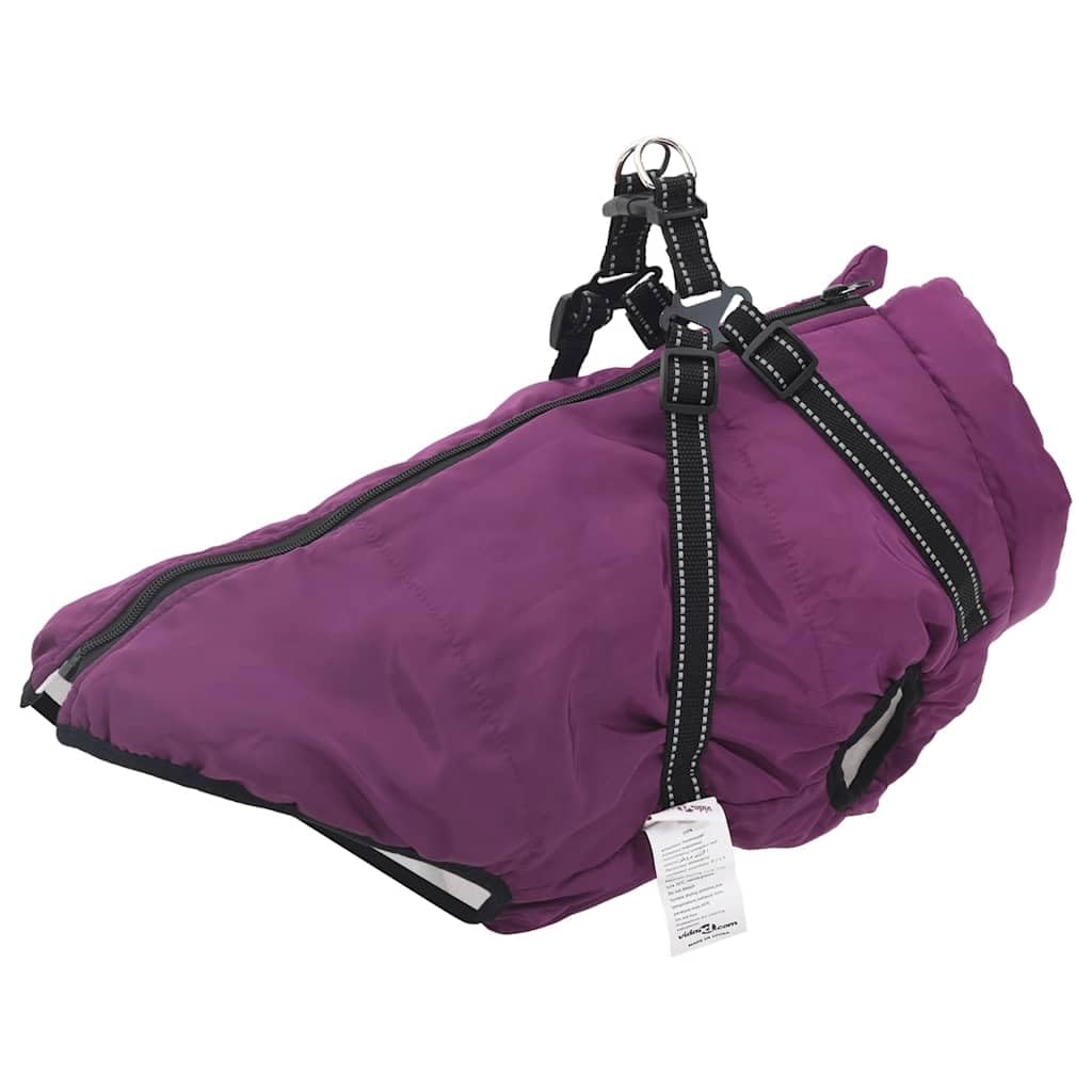 Hundemantel mit Geschirr wasserdicht reflektierend violett L44 aus Polyester mit Fleece, verstellbar für Spaziergang und Outdoor bei Regen, Wind und Kälte