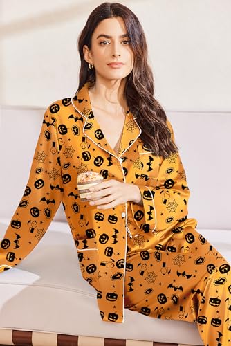 Image of Ekouaer Pajamas for Women Silk Satin Button Down Long Sleeve Pajama Sets