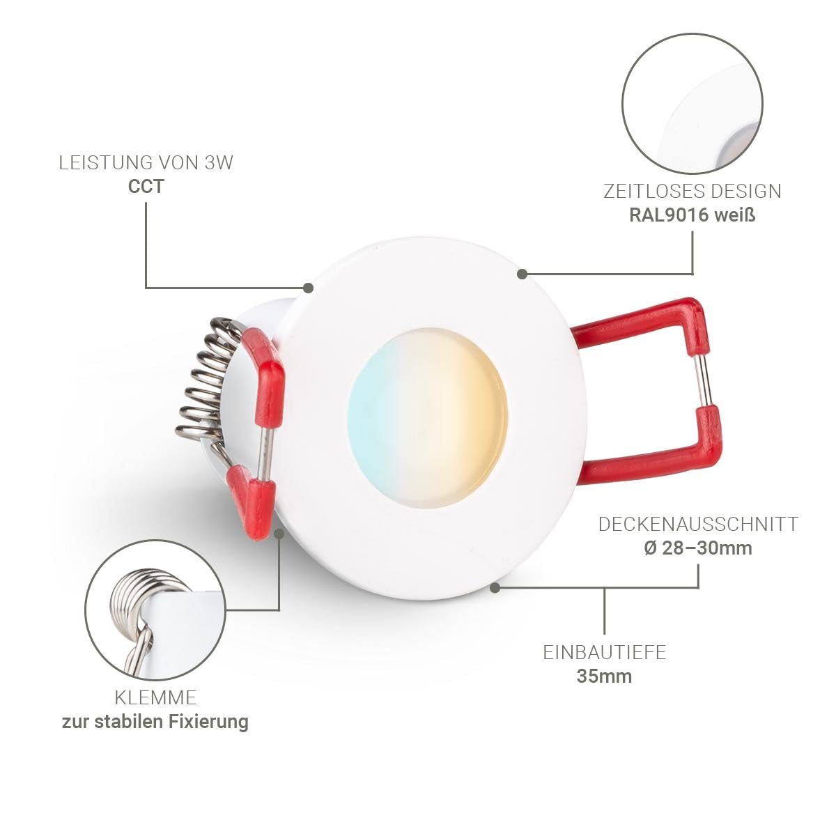 LongLife LED 4er Set Einbaustrahler Mini 3W CCT 2700K-6500K 2700K weiß RAL 9016 IP65 Dimmbare Strahler für Terrassenüberdachung, Carports, Dachüberständen