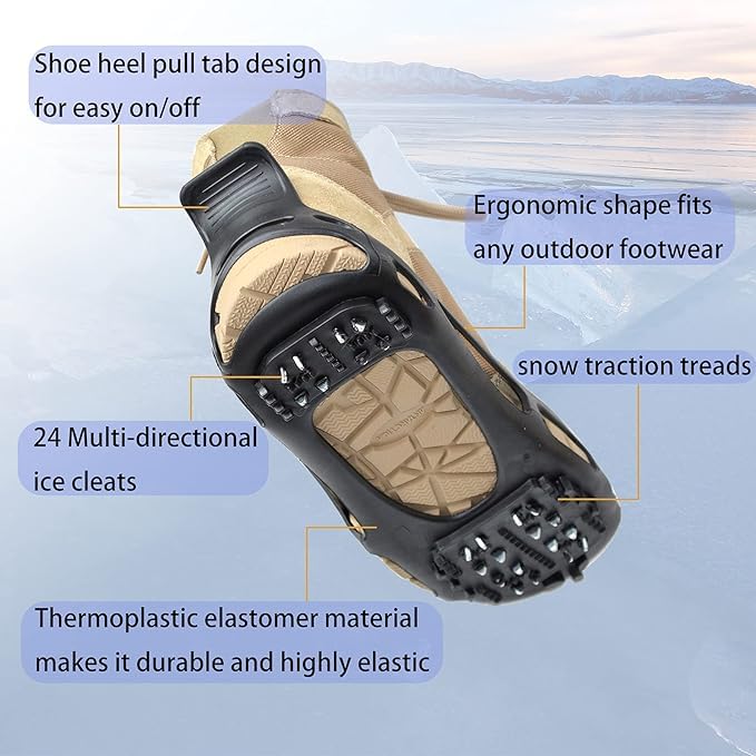 Steigeisen Eisklampen 24 Zähne Anti-Rutsch Schnee Griffe für Gehen auf Schnee Walk Traktion Überschuh Gummischuhe Traktion Eis Schnee Griffe Größe S/M/L/XL