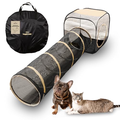 Large Portable Mesh Cube for Cats - Playpen and Cat Tunnel for Indoor Cats Provides Room to Romp, Play, and Sleep. Waterproof Base; Durable Enclosed Outdoor Pet Playpen with Ventilated Mesh Cube