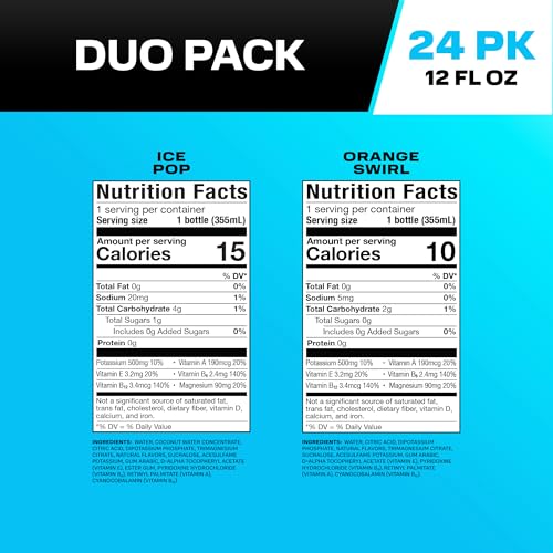 Image of PRIME Hydration Ice Pop & Orange Swirl Sports Drinks with Coconut Water, Electrolyte Enhanced to Replenish Fluids, Zero Added Sugar, B Vitamins, Antioxidants, Natural Flavors, 12 Fl Oz 24 Pack