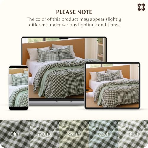 Image of Nayoroom Olive Green Gingham Duvet Cover Queen Plaid Checkered Dorm Bedding