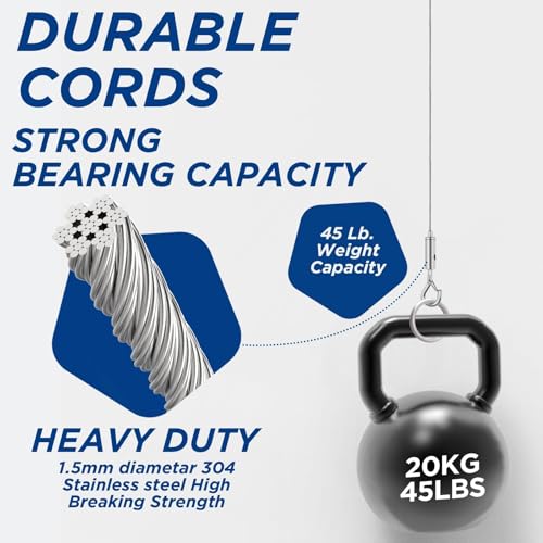 Image of 4 Kit 6.6FT Adjustable Picture Hanging Wire, Heavy-Duty Stainless Steel Wire Rope with D Ring, Hanging Hardware Holds Up to 45lbs for Mirror Light Lamp, Billboards, Basket Flowerpot