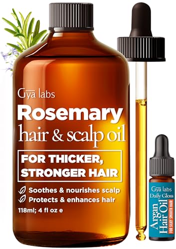 Gya Labs Rosemary &amp; Castor Hair Styling Oil - 4 Fl Oz - Rosemary To Strengthen Hair - Protect &amp; Tame Frizz - Hydrate Dry Scalp with 0.17 Fl Oz Deep Revival Argan Oil