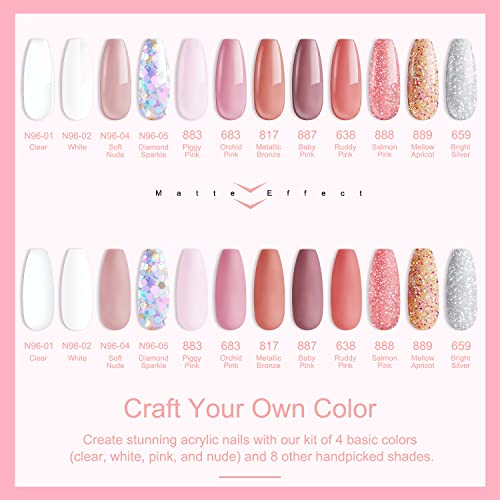 Lavender Violets Acrylic Nail Kit For Beginner, 12 Colors Acrylic Powder With Essential Clear White Pink, Ema Monomer Liquid, Acrylic Nail Brush & Nail Forms Tips For Nail Extension N960A #TOP7