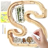 Lakpopya Hucha de Madera para Infantil Hucha Cerdito Personalizada de A-Z Hucha Billetes Transparente para Regalo Decoración Bautizo (S)