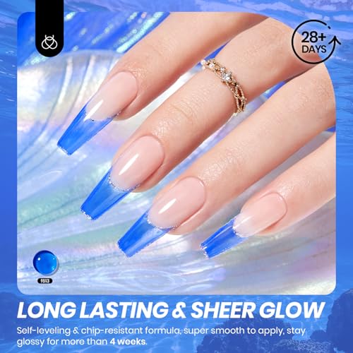 Image of Beetles Blue Gel Nail Polish, 15ML Deep Blue Jelly Gel Polish Sheer Translucent Effect Neutral Nail Polish Soak Off UV Abyssal Secrets Series French Nail Art Manicure Salon Gift for Women