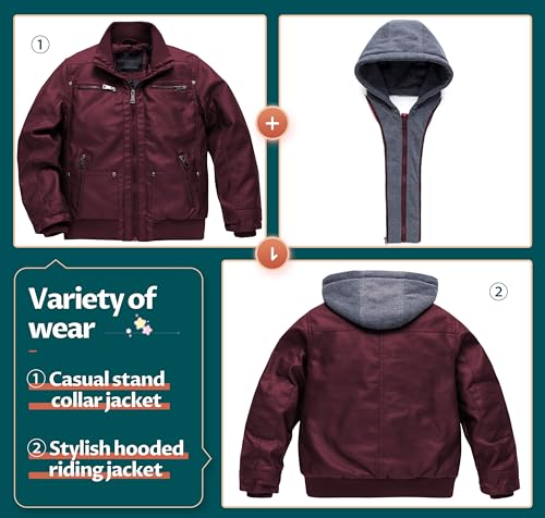 Image of Boy's Faux Leather Jacket Windproof Warm Winter Coat Kids Bomber Outerwear Waterproof PU Motorcycle Jacket