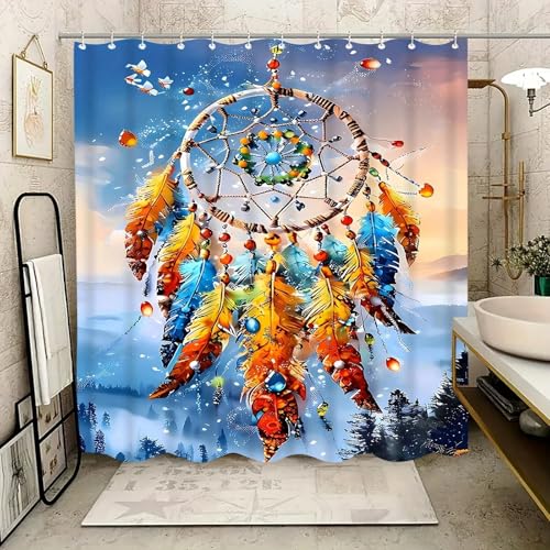 Rideau de douche attrape-rêves plumes 120x180cm