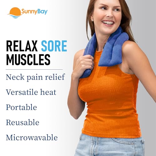 Image of SunnyBay Microwavable Heating Pad for Neck and Shoulder, Heated Neck Wrap, Microwave Heat Pad, Weighted Beanbag Moist Hot or Cold Compress, 2.2 lbs, 26x4 Inches, Sky Blue