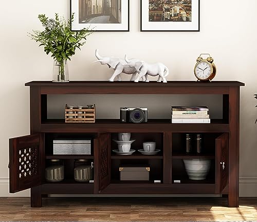 Image of Wooden Sideboard Cabinet with Storage Doors | Modern Console Table for Living Room, Dining Room & Entryway | Multipurpose Buffet Cabinet (Walnut Finish)