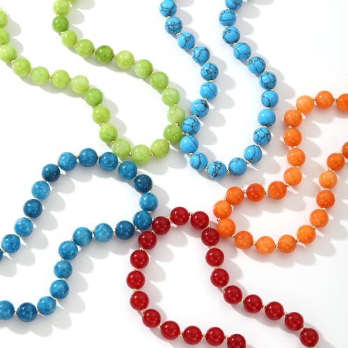 Image of GINAZL Natural Stone Beaded Choker Necklace for Women, Chunky Multicolor Gemstone Handmade Necklace, Boho 12MM Bead Summer Beach Jewelry Gifts for Women