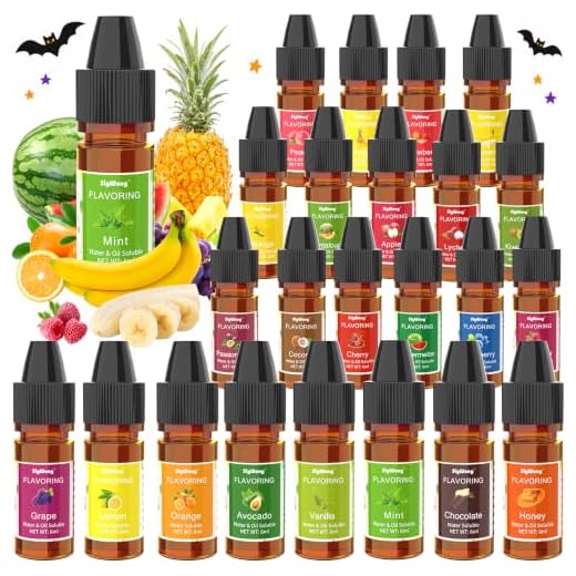 Food Flavoring Oil, 24 Liquid Lip Gloss Flavoring Oil - Concentrated Candy Flavors for Lip Balm, Baking, Cooking, Soap and Slime Making - Water & Oil Soluble - .2 Fl Oz (6 ml) Bottles