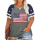 FAYALEQ Plus Size American Flag T Shirt for Women 4th of July Short Sleeve Stars Stripes Graphic Pat