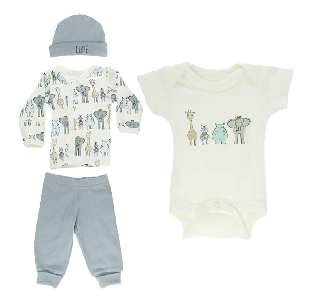 Daisy DaysPDTXCLS Tiny Baby Boys Layette Clothing Set 4 Piece Starter Outfit Safari Animals