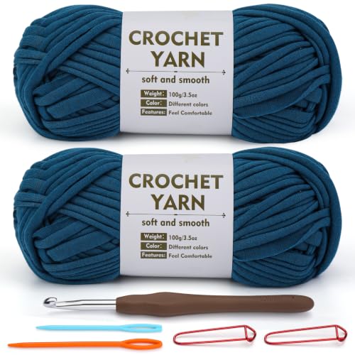 Image of SHWAKK 2 Pack T-Shirt Yarn Set, Blue Crochet Yarn for Knitting & Crochet