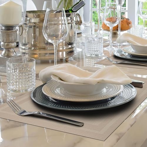Image of Placemats Set Of 6 Dining Table Place Mats | Placemats Table Mat PVC Material | Non-Slip Heat Resistant | Dining Tablemates Washable Anti-Skid | Size 45 X 30Cm (Gold)