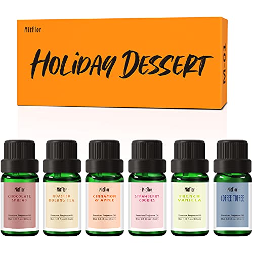 Fragrance Oils Set, MitFlor Winter Holiday Dessert Scented Oils, Warm Scents for Soap Candle Making, Aromatherapy Diffuser Oils Gift Set, Strawberry Cookie, Cinnamon Apple, French Vanilla and More