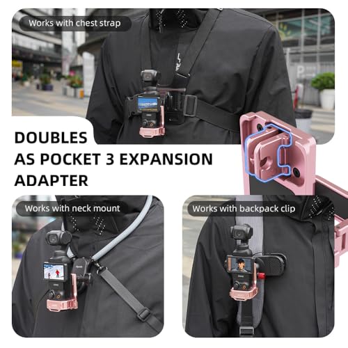 Image of Pocket 3 4 Magnetic Mount Stand, Expansion Adapter Magnet Holder & Cold Shoe for Xtra Muse 180 Adjustable Handle Aluminum Metal Clamp Frame Case Desk Base for DJI Osmo 3 4 Pink Accessories