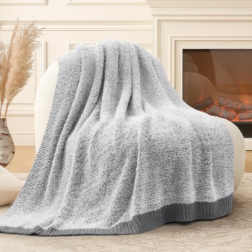 Amélie Home Knit Throw Blanket for Couch, Super Soft Cozy Fuzzy Throws for Sofa Bed Living Room, Luxury Cozy Fluffy Throw for Room Decor, 60