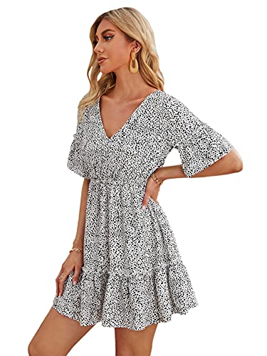 Image of Floerns Women's Tropical Floral Plunging V Neck Tie Open Back Summer Short Dress