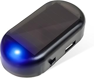 Car Solar Power Simulated Dummy Alarm, Anti-Theft Solar LED Warning Light with USB Charger Port, Vehicle Simulated Flashing Security Fake Lamp Alarm Device, Car Accessories (Blue)