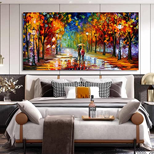 Peinture abstraite paysage urbain 60x120cm sans cadre solution deco pour habiller un grand mur nu