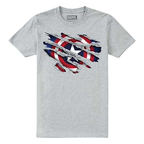 Marvel Captain America Torn Camiseta, Gris, 11-12 Años para Niños