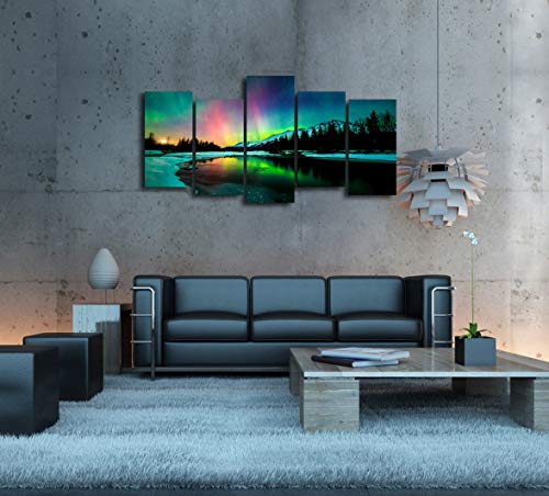S01927 5 Pieces Wall Art Aurora Scenery Painting On Canvas Stretched And Framed Canvas Paintings Ready To Hang For Home Decorations Wall Decor #TOP2