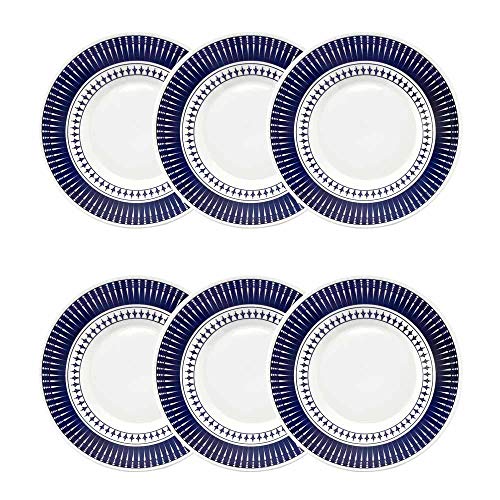 Conjunto com 6 Pratos Fundo Biona colb Branco/Azul