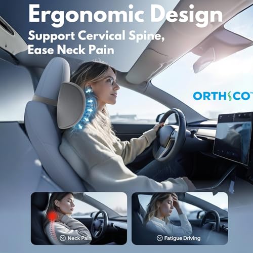 Image of Car Neck Rest Pillow Pack of 2, Memory Foam Ergonomic Neck Pillow for Car Seat Head Support, Universal Neck Rest for Car Driver or Passenger, Grey, 1 Year Warranty