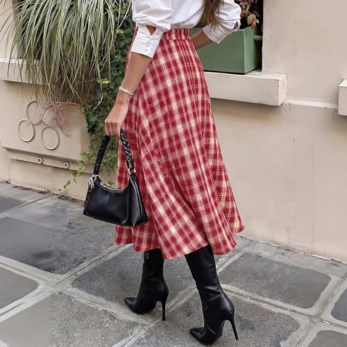 Plaid Skirts for Women A-line Elastic Waist Long Skirts Fall Outfit 2026 - image 3