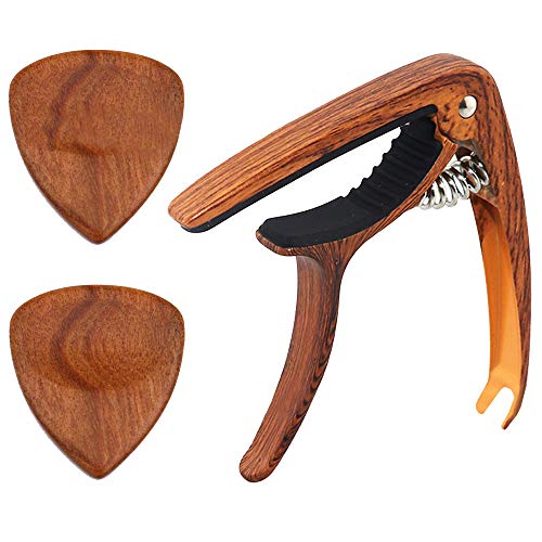 Tzong Guitar Capo with Solid wood picks, Premium Zinc Alloy Capo for Acoustic, Electric and Classical Guitars, Ukulele, Banjo, Bass, Mandolin
