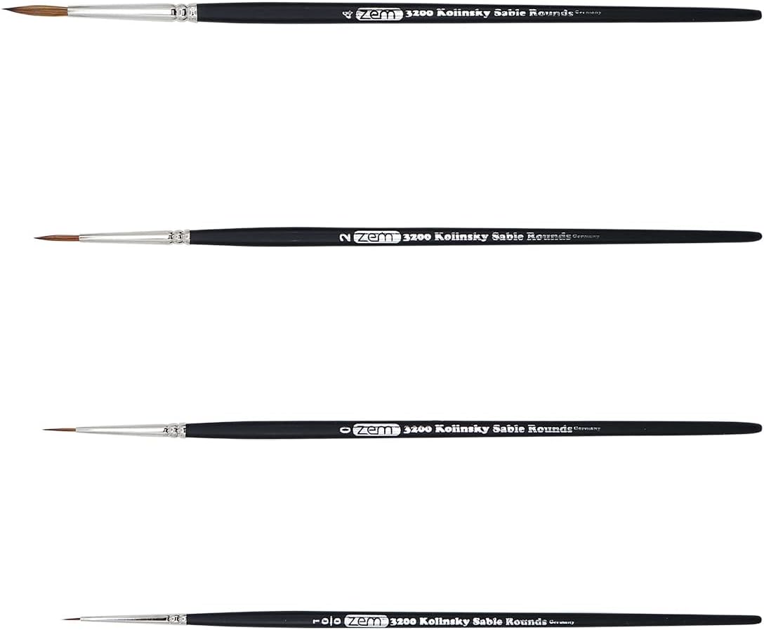 ZEM Brush Kolinsky Pure Sable Artist Brush Set Detail Sizes 10/0,0,2,4